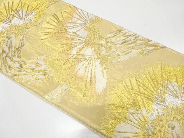 JAPANESE KIMONO / ANTIQUE FUKURO OBI / SILK / WOVEN PINE / BY HATTORI ORIMONO
